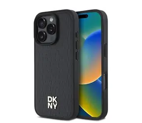 DKNY PU Leather Repeat Pattern Stack Logo MagSafe Zadní Kryt pro iPhone 16 Pro Max Black