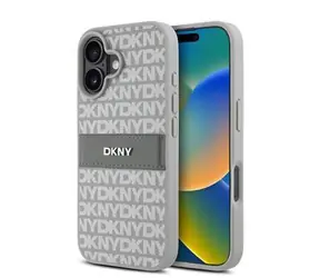DKNY PU Leather Repeat Pattern Tonal Stripe Zadní Kryt pro iPhone 16 Beige