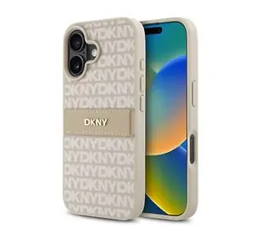 DKNY PU Leather Repeat Pattern Tonal Stripe Zadní Kryt pro iPhone 16 Plus Pink