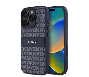 DKNY PU Leather Repeat Pattern Tonal Stripe Zadní Kryt pro iPhone 16 Pro Max Blue