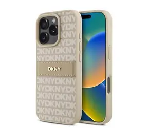 DKNY PU Leather Repeat Pattern Tonal Stripe Zadní Kryt pro iPhone 16 Pro Max Pink