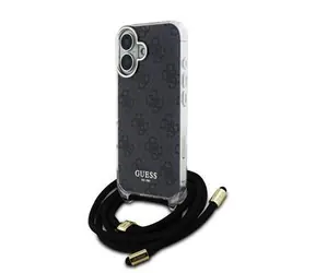 Guess IML 4G Printed Crossbody Popruh Zadní Kryt pro iPhone 16 Black
