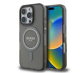 Guess IML Glitter Ring MagSafe Zadní Kryt pro iPhone 16 Pro Black