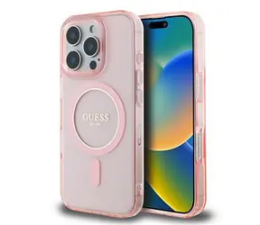 Guess IML Glitter Ring MagSafe Zadní Kryt pro iPhone 16 Pro Pink