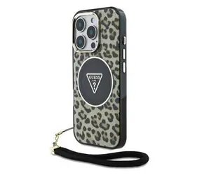 Guess IML Leopard Triangle Logo Strap MagSafe Zadní Kryt pro iPhone 16 Pro Max Brown