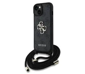 Guess PU 4G Metal Logo Crossbody Popruh Zadní Kryt pro iPhone 15 Black