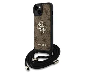 Guess PU 4G Metal Logo Crossbody Popruh Zadní Kryt pro iPhone 15 Brown