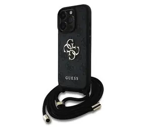 Guess PU 4G Metal Logo Crossbody Popruh Zadní Kryt pro iPhone 15 Pro Max Black