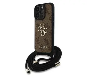 Guess PU 4G Metal Logo Crossbody Popruh Zadní Kryt pro iPhone 15 Pro Max Brown