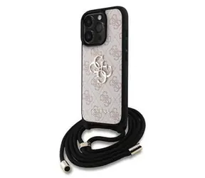 Guess PU 4G Metal Logo Crossbody Popruh Zadní Kryt pro iPhone 15 Pro Max Pink