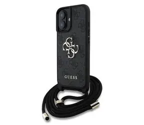 Guess PU 4G Metal Logo Crossbody Popruh Zadní Kryt pro iPhone 16 Black