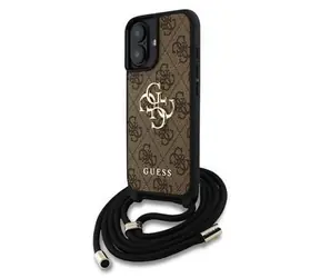 Guess PU 4G Metal Logo Crossbody Popruh Zadní Kryt pro iPhone 16 Brown