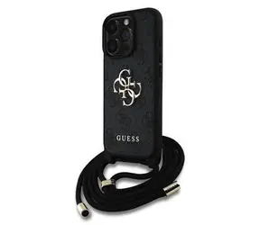 Guess PU 4G Metal Logo Crossbody Popruh Zadní Kryt pro iPhone 16 Pro Black