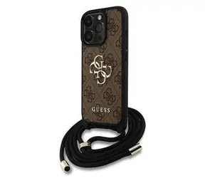 Guess PU 4G Metal Logo Crossbody Popruh Zadní Kryt pro iPhone 16 Pro Max Brown