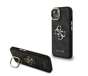 Guess PU 4G Metal Logo Stand Camera Frame Zadní Kryt pro iPhone 13 Black