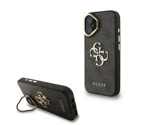 Guess PU 4G Metal Logo Stand Camera Frame Zadní Kryt pro iPhone 16 Black
