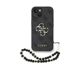 Guess PU 4G Metal Logo Strap Zadní Kryt pro iPhone 15 Black