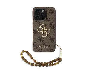 Guess PU 4G Metal Logo Strap Zadní Kryt pro iPhone 15 Pro Brown
