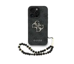 Guess PU 4G Metal Logo Strap Zadní Kryt pro iPhone 15 Pro Max Black
