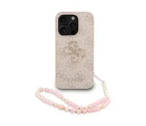 Guess PU 4G Metal Logo Strap Zadní Kryt pro iPhone 15 Pro Pink