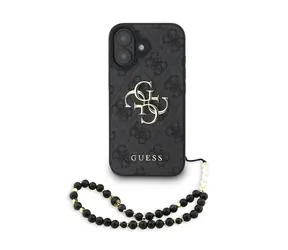 Guess PU 4G Metal Logo Strap Zadní Kryt pro iPhone 16 Black
