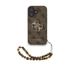 Guess PU 4G Metal Logo Strap Zadní Kryt pro iPhone 16 Brown