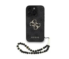 Guess PU 4G Metal Logo Strap Zadní Kryt pro iPhone 16 Pro Max Black