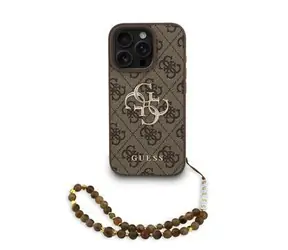 Guess PU 4G Metal Logo Strap Zadní Kryt pro iPhone 16 Pro Max Brown