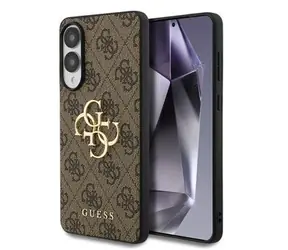 Guess PU 4G Metal Logo Zadní Kryt pro Samsung Galaxy S25 Edge Brown