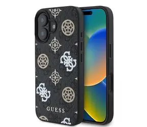 Guess PU 4G Peony MagSafe Zadní Kryt pro iPhone 16 Black