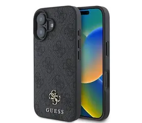 Guess PU 4G Small Metal Logo MagSafe Zadní Kryt pro iPhone 16 Grey