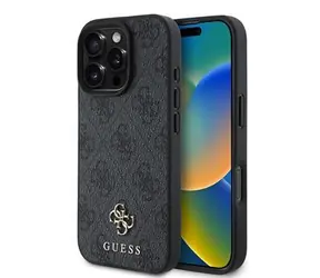 Guess PU 4G Small Metal Logo MagSafe Zadní Kryt pro iPhone 16 Pro Grey