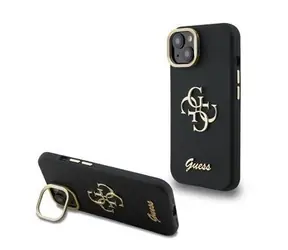 Guess PU Grained 4G Logo Stand Camera Frame Zadní Kryt pro iPhone 13 Black