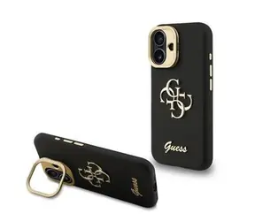 Guess PU Grained 4G Logo Stand Camera Frame Zadní Kryt pro iPhone 16 Black
