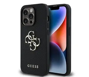 Guess PU Grained 4G Metal Logo Zadní Kryt pro iPhone 14 Pro Black