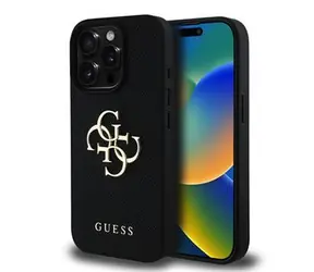 Guess PU Grained 4G Metal Logo Zadní Kryt pro iPhone 15 Pro Black