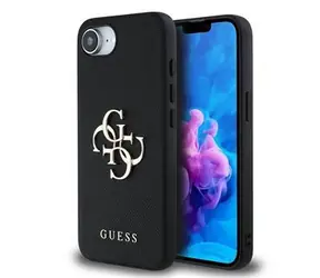 Guess PU Grained 4G Metal Logo Zadní Kryt pro iPhone 16e Black