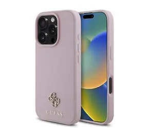 Guess PU Grained 4G Small Metal Logo MagSafe Zadní Kryt pro iPhone 16 Pro Pink