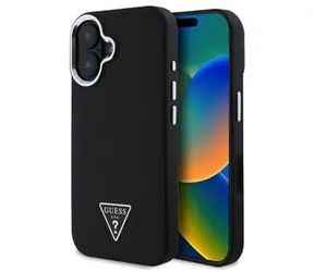 Guess PU Grained Triangle Logo Zadní Kryt pro iPhone 16 Black