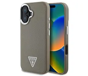 Guess PU Grained Triangle Logo Zadní Kryt pro iPhone 16 Brown