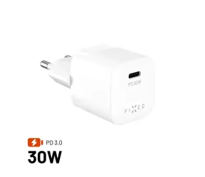 FIXED Síťová GaN nabíječka Mini s USB-C výstupem a podporou PD 30W bílá
