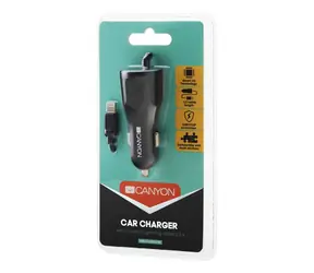 CANYON Univerzální autonabíječka s lighting kabelem / 1xUSB / 5V-2.4A / černá