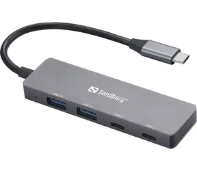 Sandberg USB-C HUB stříbrná / porty 2xUSB-A & 2xUSB-C