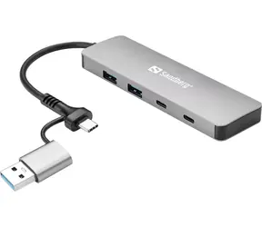 Sandberg rozbočovač stříbrná / USB-C/A na 2 x USB-A & 2 x USB-C 