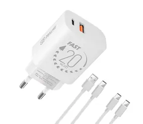 OBAL:ME Cestovní Nabíječka USB-A + USB-C 20W + 2x kabel 1m White
