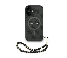 Guess PU Leather 4G Colored Ring Strap MagSafe Zadní Kryt pro iPhone 16 Black