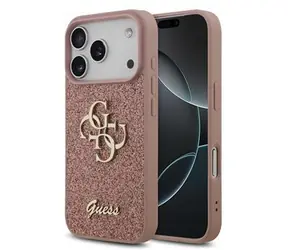 Guess PU Fixed Glitter 4G Metal Logo Zadní Kryt pro iPhone 17 Pro Pink
