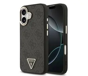 Guess PU Leather 4G Triangle Logo Gold Frame MagSafe Zadní Kryt pro iPhone 17 Black