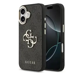 Guess PU Leather 4G Metal Logo Gold Frame Zadní Kryt pro iPhone 17 Black