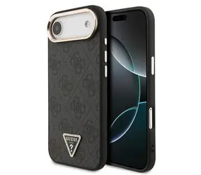 Guess PU Leather 4G Triangle Logo Gold Frame MagSafe Zadní Kryt pro iPhone 17 Air Black